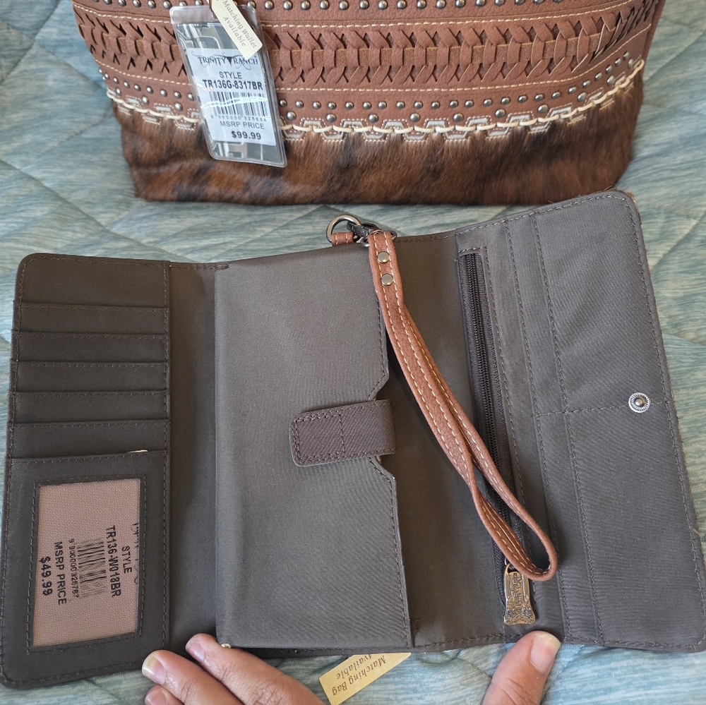 Trinity Ranch Cowhide Purse + Wallet - Picture 3 of 10